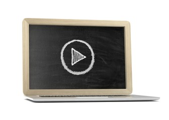  Laptop with chalkboard, online video education concept