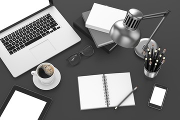 laptop and office stuff, workplace, top view