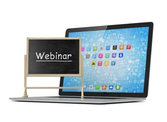 Laptop with chalkboard, webinar, online education concept