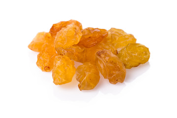 Healthy golden raisins isolated on white