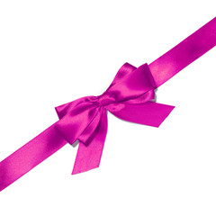 Shiny purple satin ribbon on white background