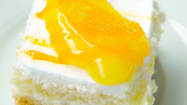 Small cake with pineapple. Closeup, top view.
