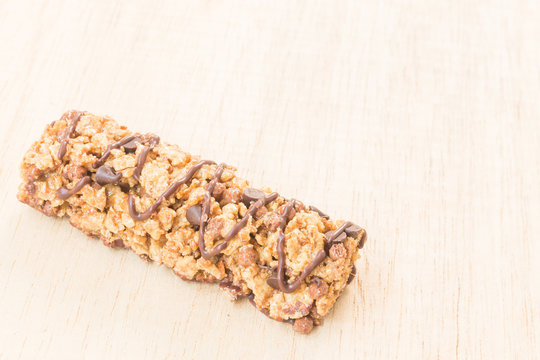 Cereal bars with wheat whole grain and chocolate