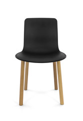 Black Plastic Modern Chair with Wood Legs, Front View