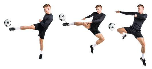 Young blonde man playing football