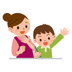 勉強を教える母親と子供