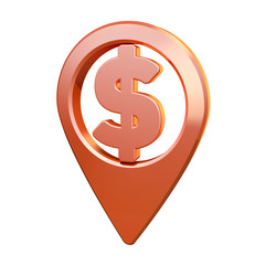 Orange map pin icon. Dollar or bank icon.