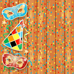 Carnival background with masks and hat