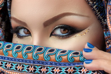 Hijab, eyes of beautiful woman, arabian makeup, intense look
