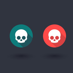 skull, flat round icon, vector illustration