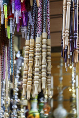 Shisha wooden Pipes Hanging in shop,cairo.