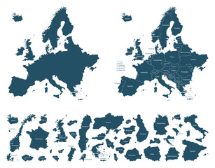 Europa detaillierte Karten - Vektor (beschriftet) - obrazy, fototapety, plakaty