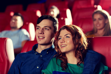 happy friends watching movie in theater