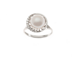 Beautiful ring with pearl isolated on white...