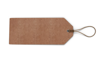 Cardboard label isolated on white background. Blank cardboard ta