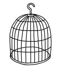 empty bird cage / cartoon vector and illustration, black and white, hand drawn, sketch style, isolated on white background.
