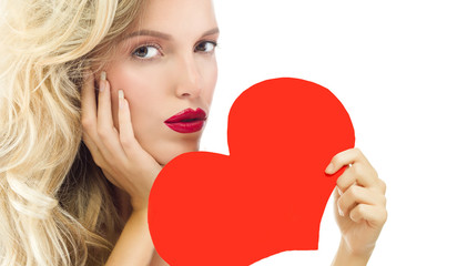 woman beauty red heart valentine's love
