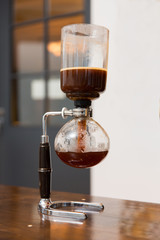 close up of siphon vacuum coffee maker at shop