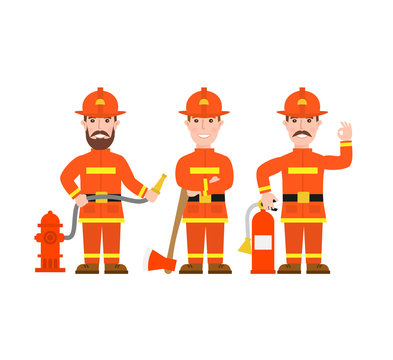 fireman character set on white background