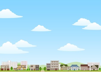 町並み　街並み　住宅街　空背景