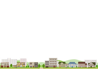 町並み　街並み　住宅街　白背景