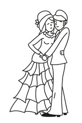 Dancing loving couple, hand-drawn outline.