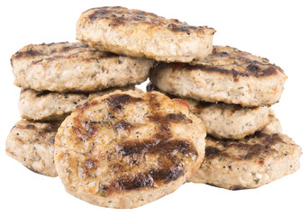 grilled Bulgarian meatballs on white background
