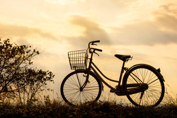 Fototapeta premium silhouette of retro bicycle in grass field 