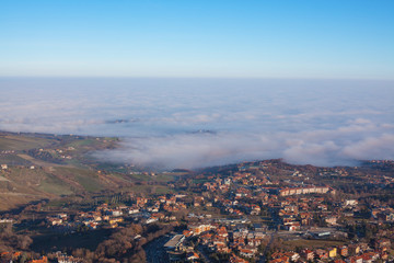 The valley and the city in the mist.
