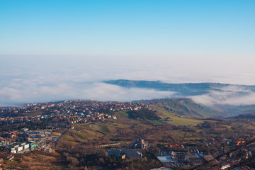 The valley and the city in the mist.