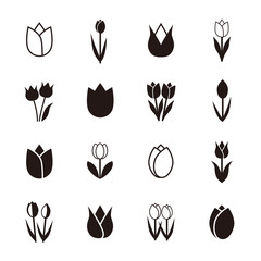 Obraz premium Tulipanowe ikony, wektorowa ilustracja