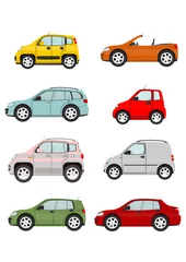 Stickers muraux Course de voitures Ensemble de voitures de dessin animé sur fond blanc. Vecteur