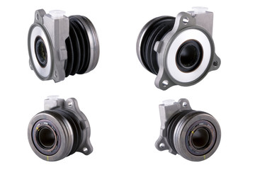 New spare parts isolated on white background. Hydraulic clutch release bearing.
