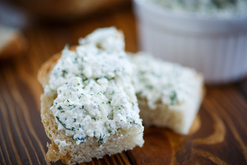snack salty cheese with herbs