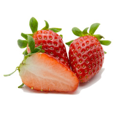 Three fresh strawberries cutted isolated on white background con