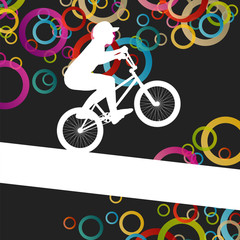 Fototapeta na wymiar Children extreme cyclist young and active people sport silhouett