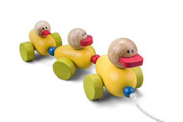 Wooden duck toy family train with colorful parts isolated over w