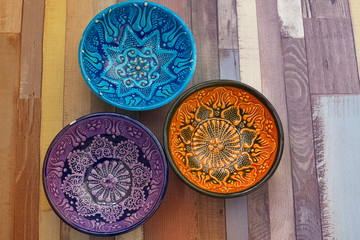 Three turkish colored bowls