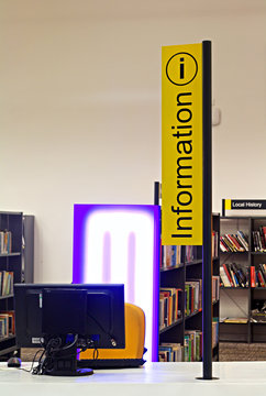Information sign inside a modern public library