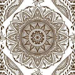 Vector seamless texture with floral mandala in indian style. Mehndi ornamental background