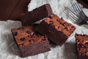 Cake chocolate brownies on wooden background