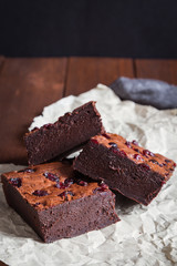 Cake chocolate brownies on wooden background