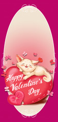 Cat lying on a red pillow - heart, Card Valentine's Day