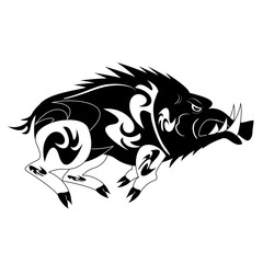 Black and white monochrome wild boar