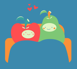 Cozy Fruit Couple on Sofa