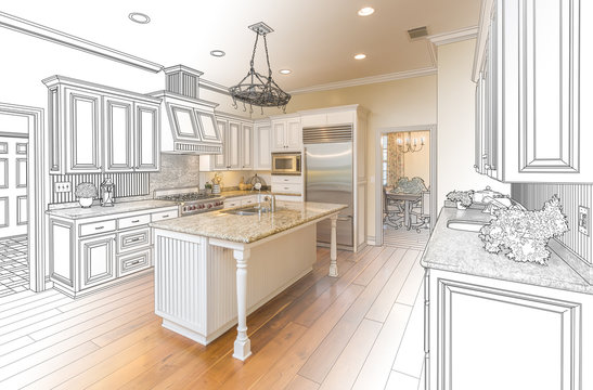 Custom Kitchen Design Drawing and Gradated Photo Combination