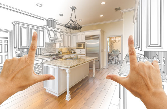Hands Framing Gradated Custom Kitchen Design Drawing and Photo C