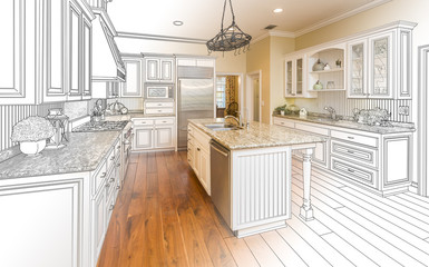 Custom Kitchen Design Drawing and Gradated Photo Combination