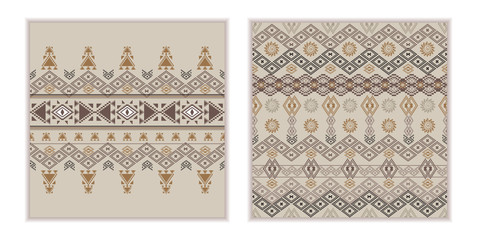 Vector set of two seamless patterns. Ethnic tribal geometric texture