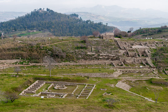 Panoramic view of the ancient greek city of Morgantina, in Sicily